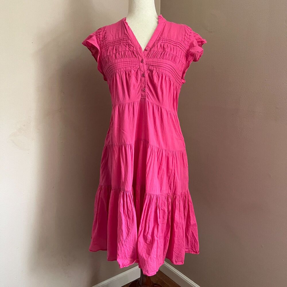 Sundance Pink Tiered Midi Dress Ruffle Sleeve Boho Cottage Vacation Size XS